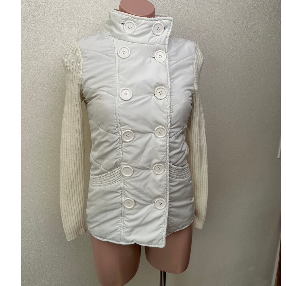 JJAlways Women’s Cream/White Mixed Media Double-Breasted Jacket US S